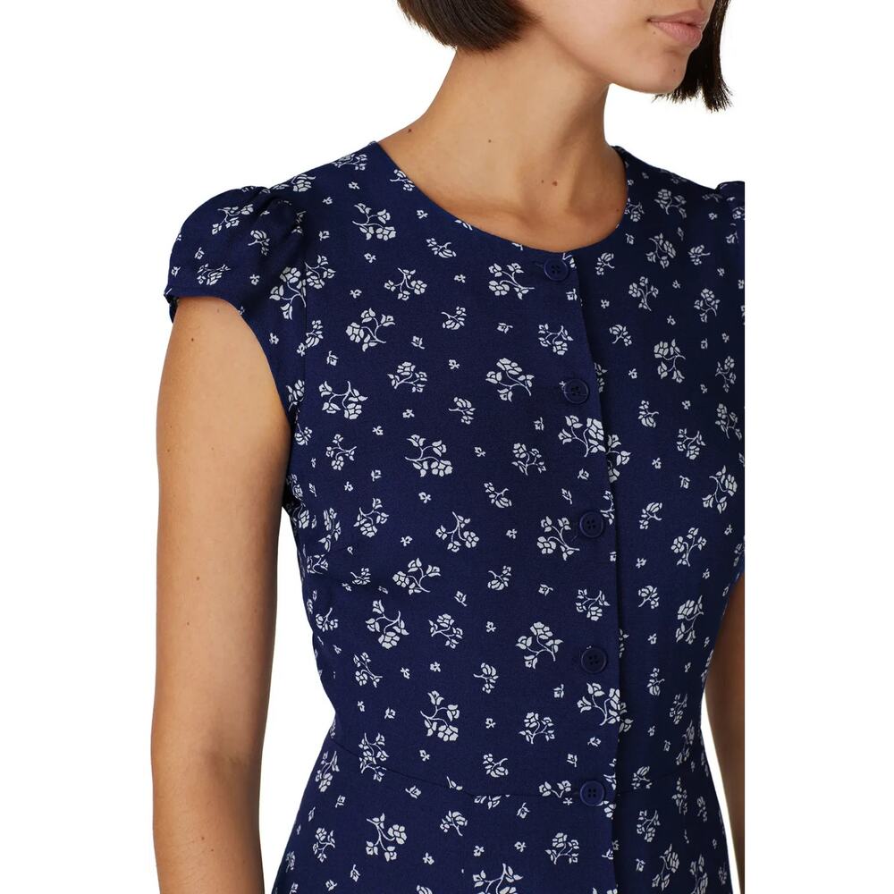 Reformation Maison Fauna Floral Blue Shirt Dress Midi Blue Cap Sleeve 2 XS - Picture 11 of 13